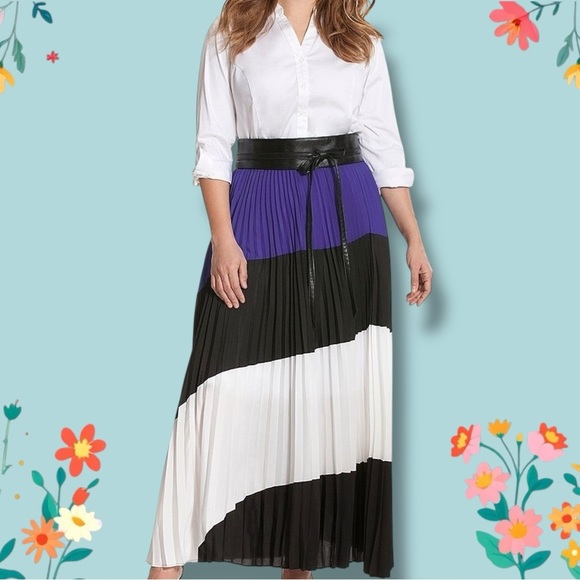 NWT Lane Bryant Blue, Black & White Colorblock Pleated Maxi Skirt Size 26/28 - Picture 1 of 14